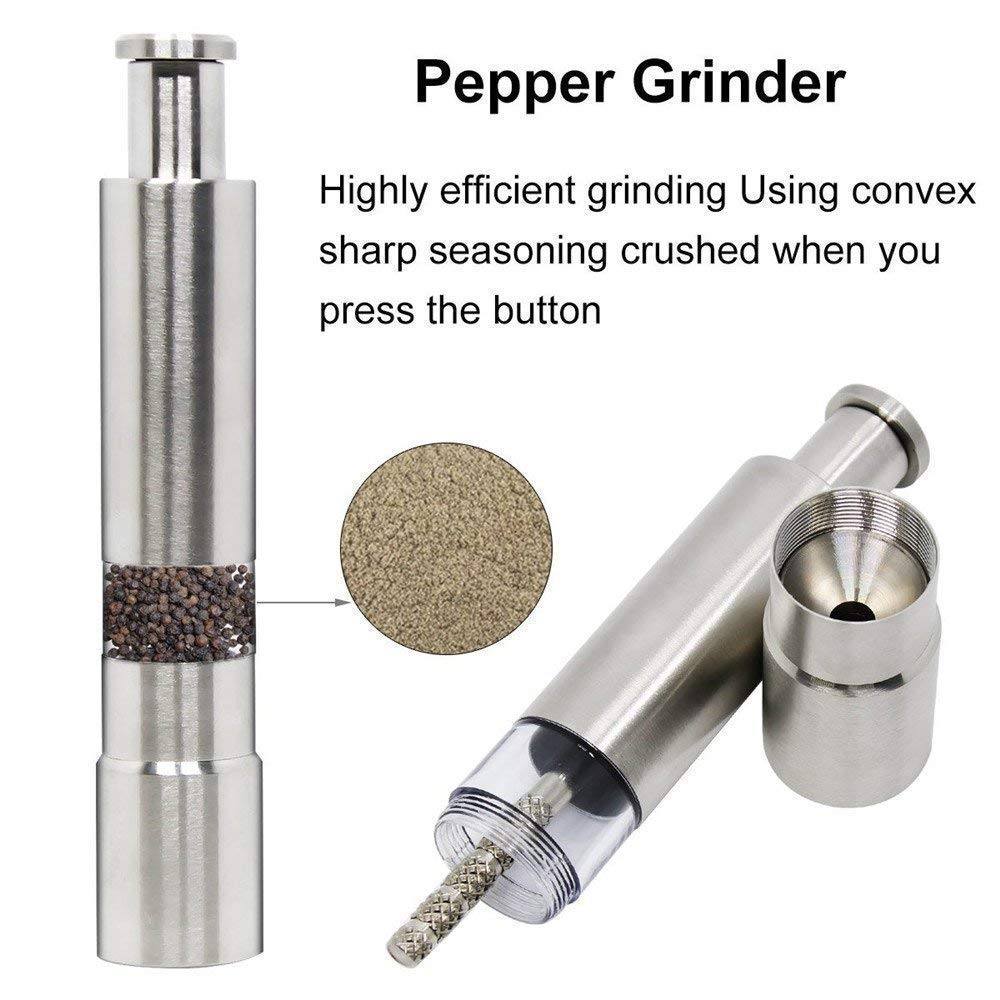 Stainless Steel Pepper Grinder & Salt Shaker - Push Button Mill