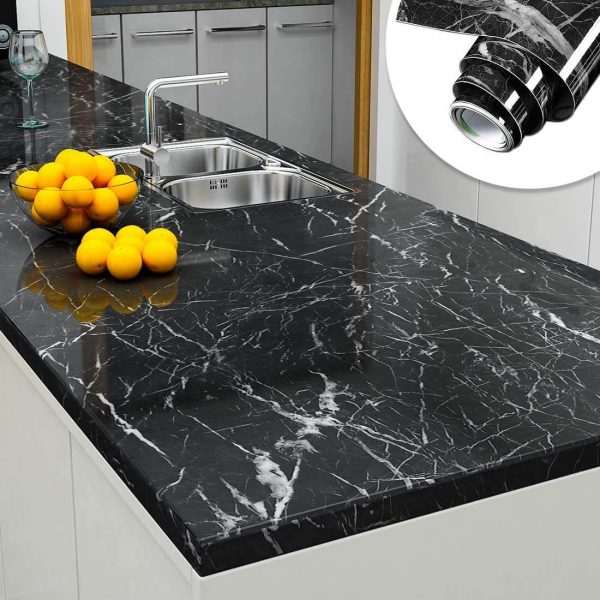 Black & White Marble Sheet - Waterproof Kitchen Wallpaper 2x6.5ft