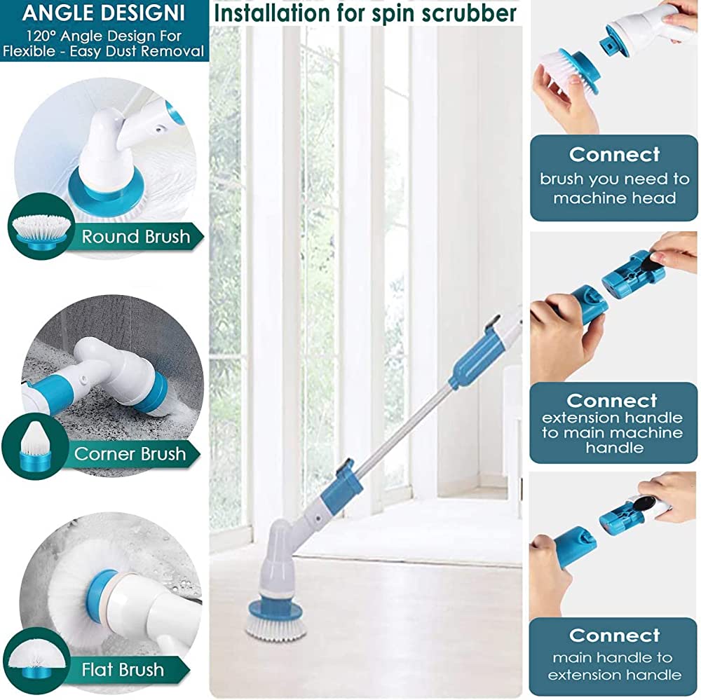Rechargeable Spin Scrubber - Long Handle Electric Cleaning Brush