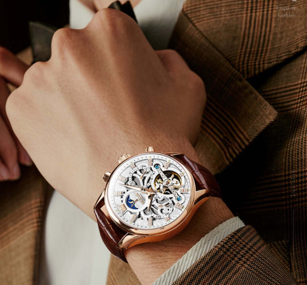 Men's Creative Fashion Alloy Quartz Watch brown skin rose shell white