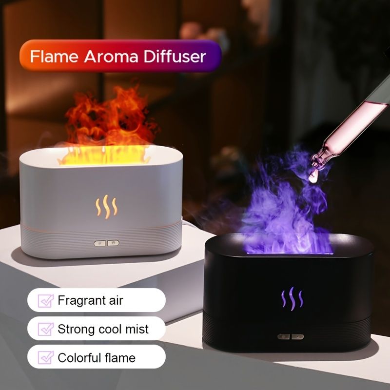 Flame Effect RGB Humidifier & Aroma Diffuser - LED Mist Maker