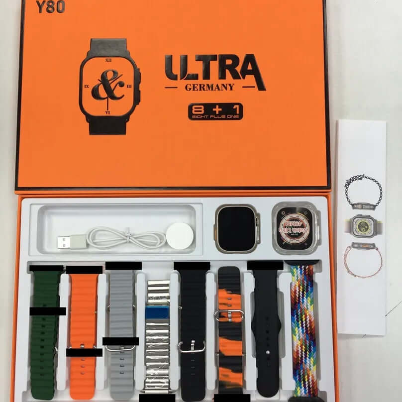 Y80 Ultra Smart Watch with 8 Straps - 2.02 inch HD Display