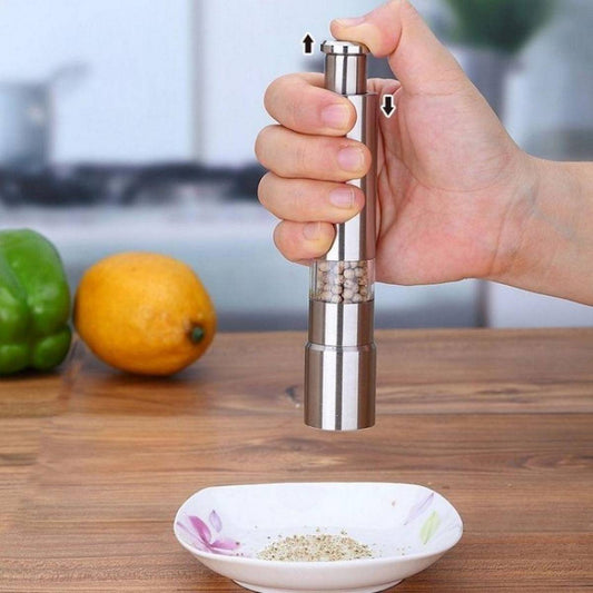 Stainless Steel Pepper Grinder & Salt Shaker - Push Button Mill