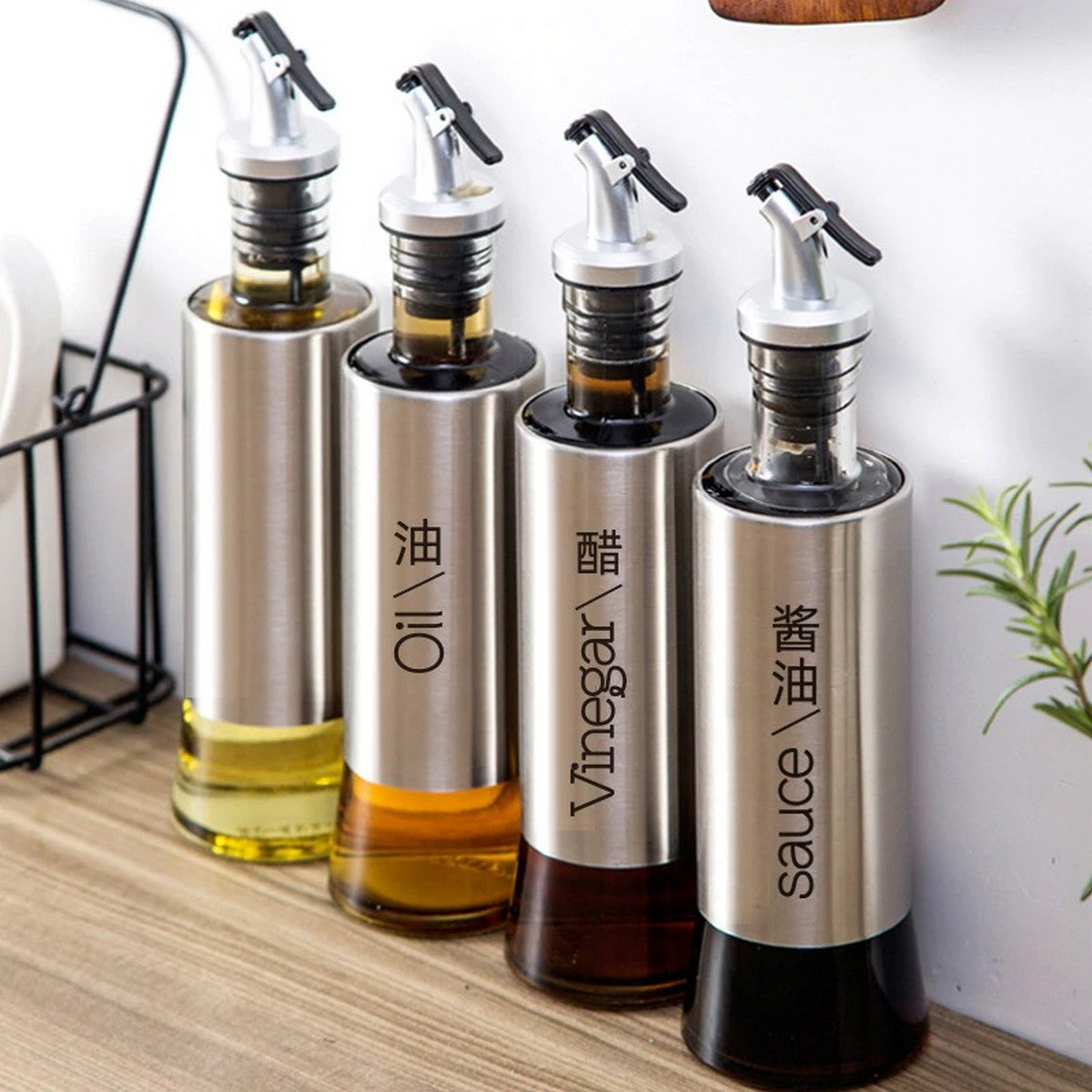 Kitchen Cooking Oil Vinegar Bottle with Dropper Best For Olive oil Usage Glass and Stainless Steel – 300 ml