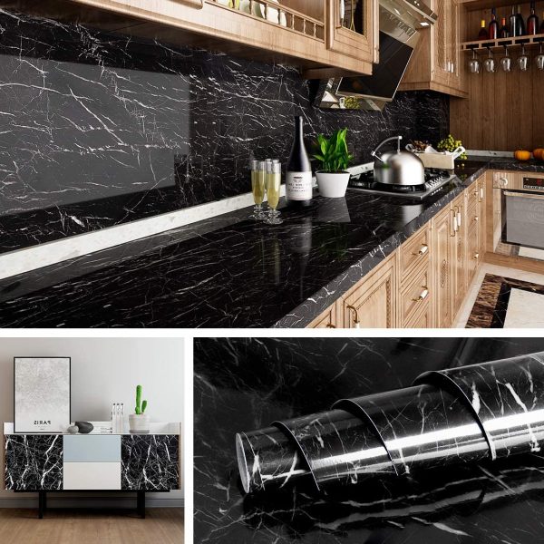 Black & White Marble Sheet - Waterproof Kitchen Wallpaper 2x6.5ft
