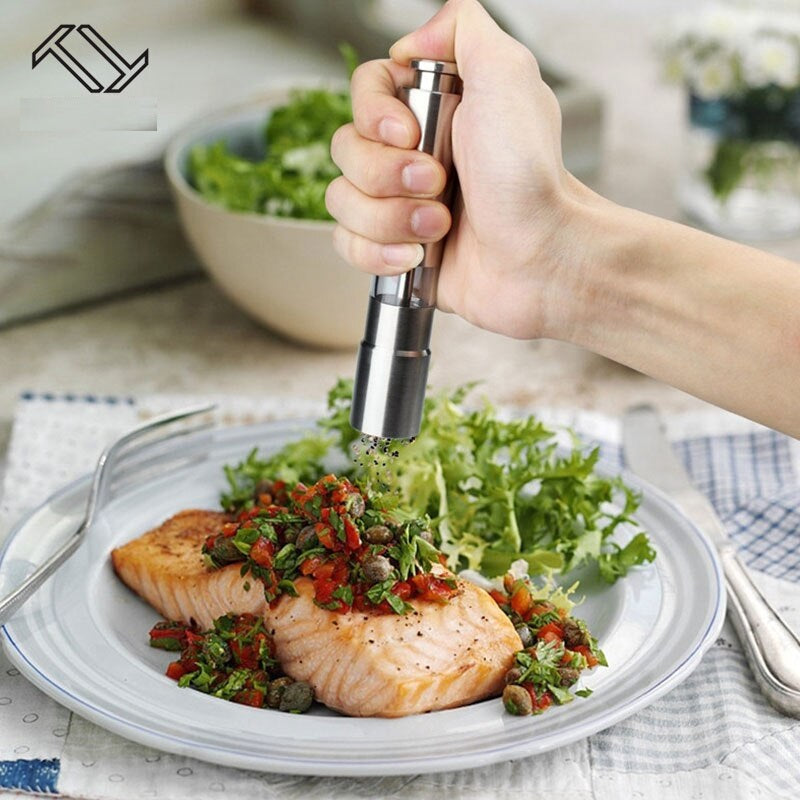 Stainless Steel Pepper Grinder & Salt Shaker - Push Button Mill