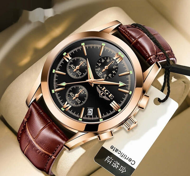 Temperament Business Multifunction Quartz Watch belt golden and black