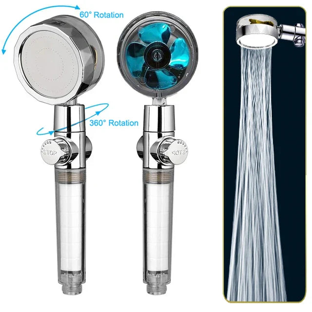 360 Degrees Rotating High Pressure Shower Heads, Handheld Turbo Fan Shower