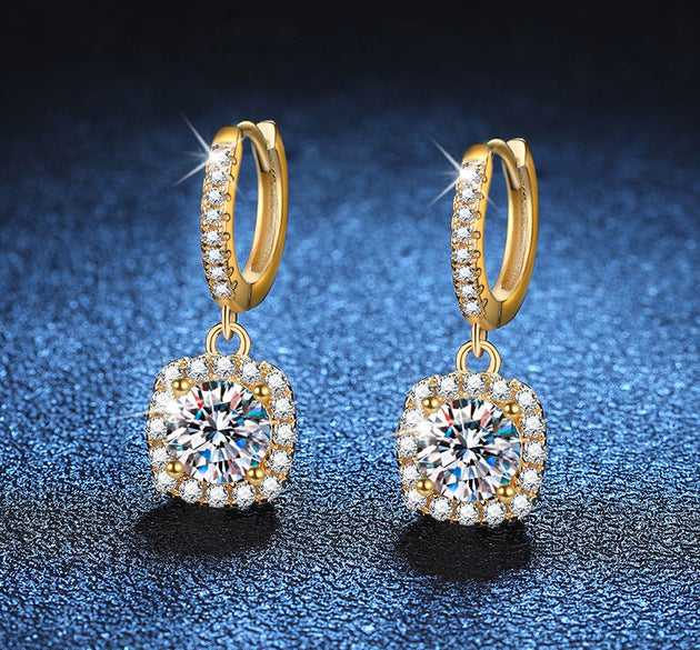 14K Classic Square Bag 925 Silver Moissanite Stud Earrings For Women