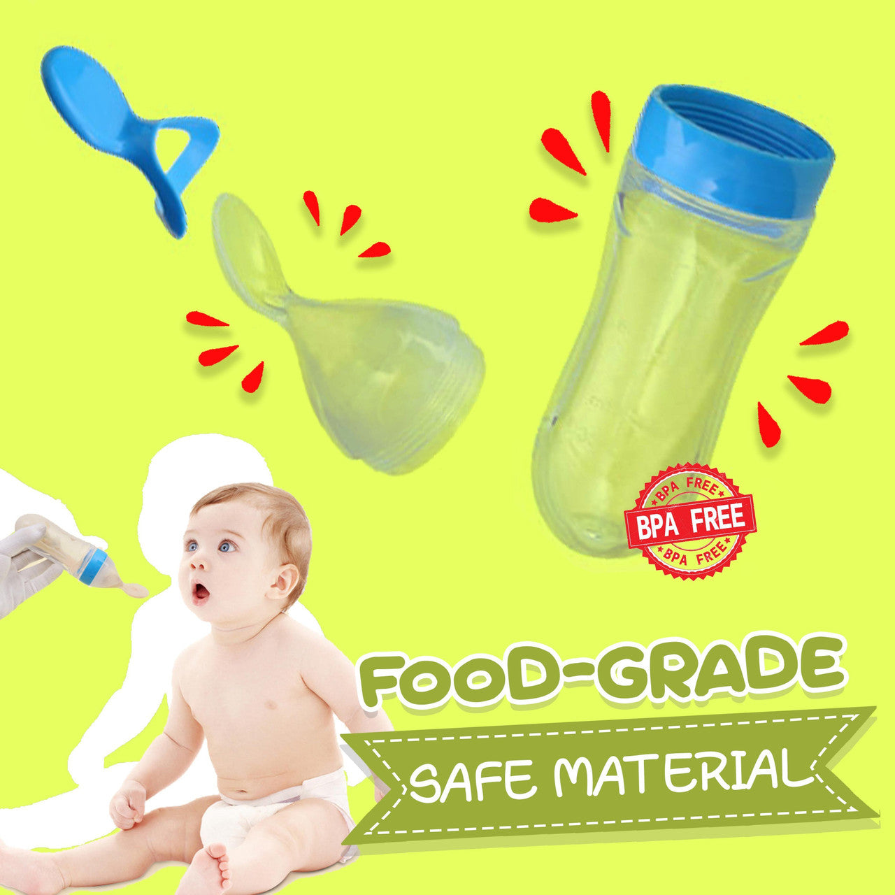 Silicone Baby Spoon Feeder - Squeeze Food Dispensing Spoon